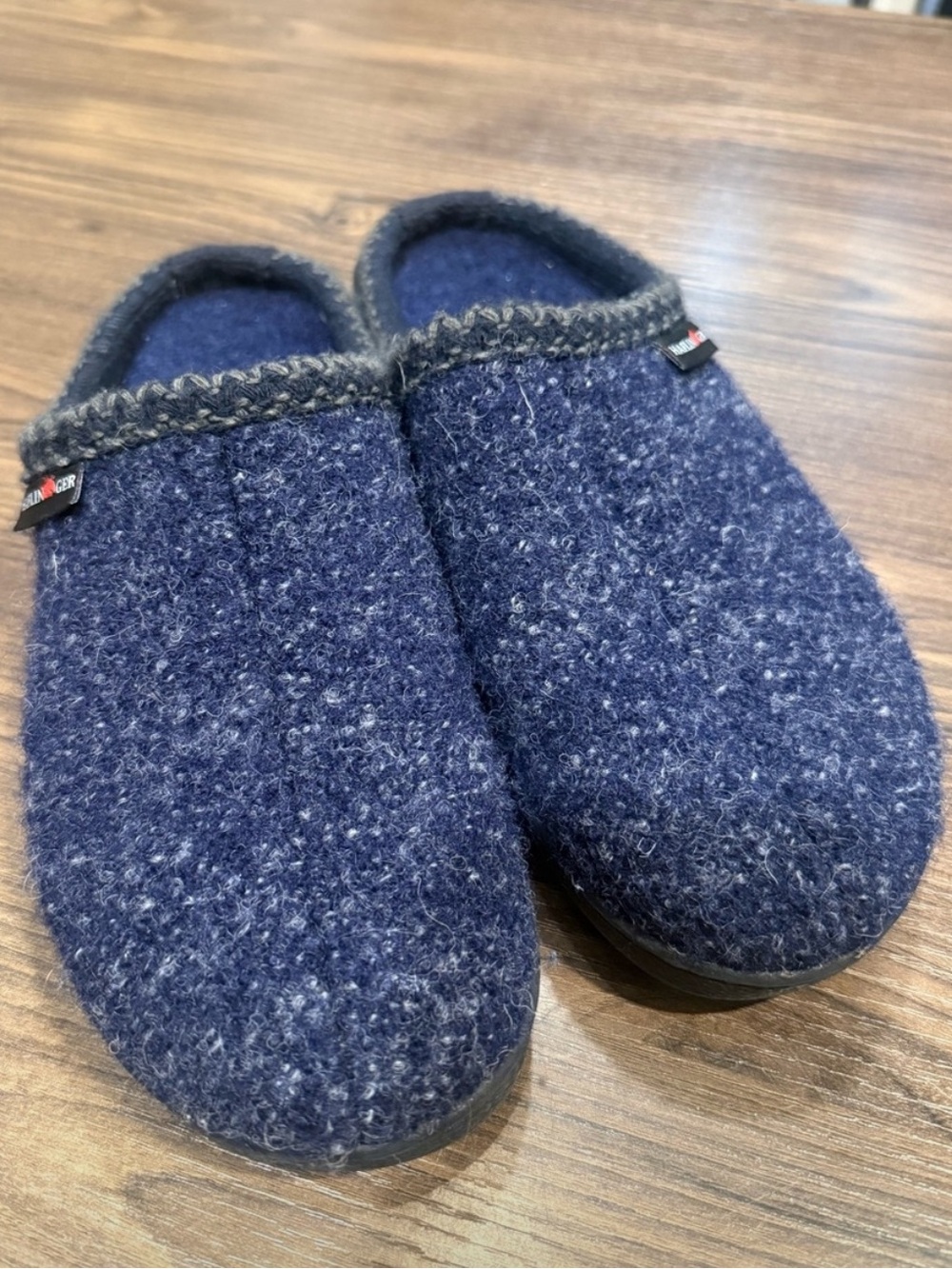 Haflinger Navy Wool Slip-On Slippers